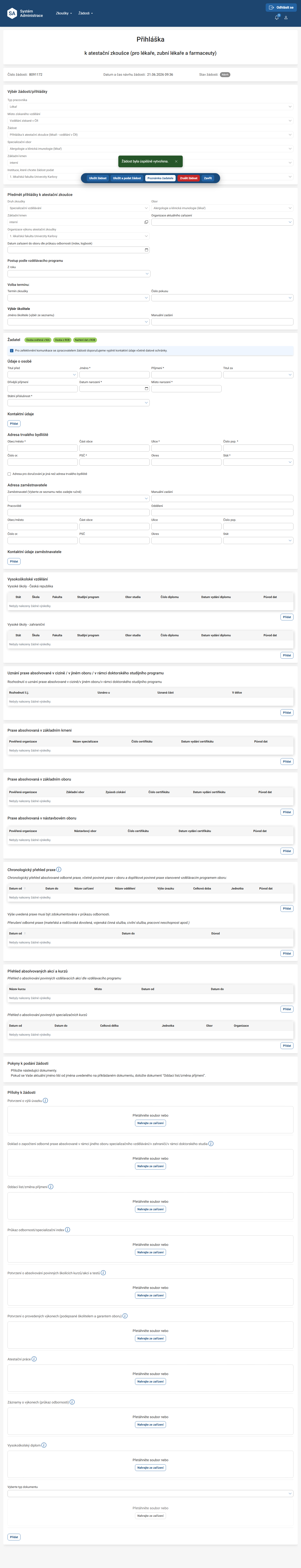 Formulář přihlášky ke zkoušce (vč. výběru termínu)