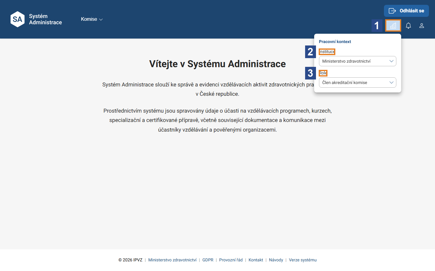 Pracovní kontext – výběr instituce a role